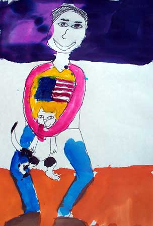 boy hugging cat