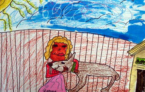 girl hugging dog