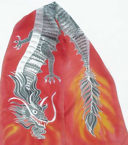 dragon on red silk
