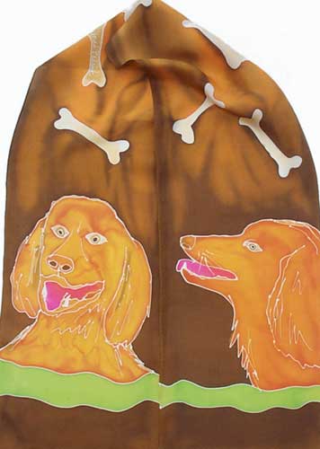 golden retrievers on brown silk