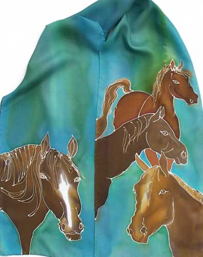 horses ion blue/green silk