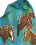horses on blue/green silk