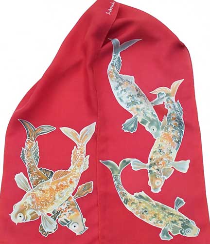 koi on red silk