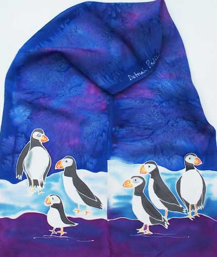 puffins on silk