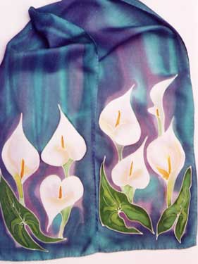 calla lillies  on silk