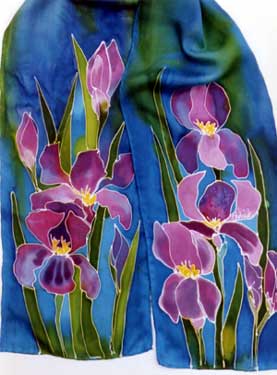 iris on blue silk