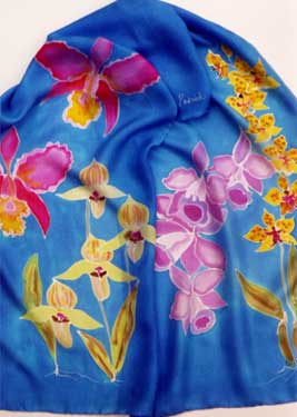 orchids on blue silk