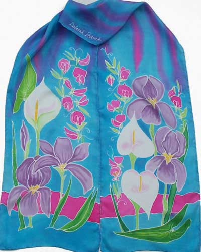 spring flowers (calla, iris, sweet peas) on silk