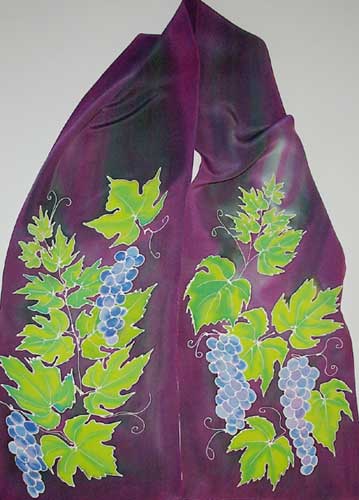 grapes on crepe de chine silk scarf