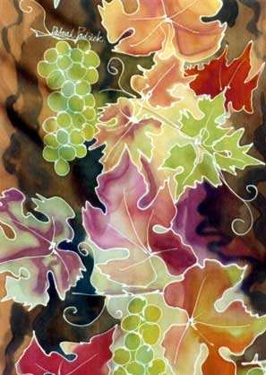 fall leaves & grapes on silk